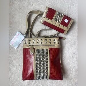 Sundae Sky Matching Crossbody Purse and Wallet Set in Red